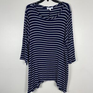 New Directions Womens 3X Tunic Top Nautical Stripe Stretch Navy 3/4 Sleeve